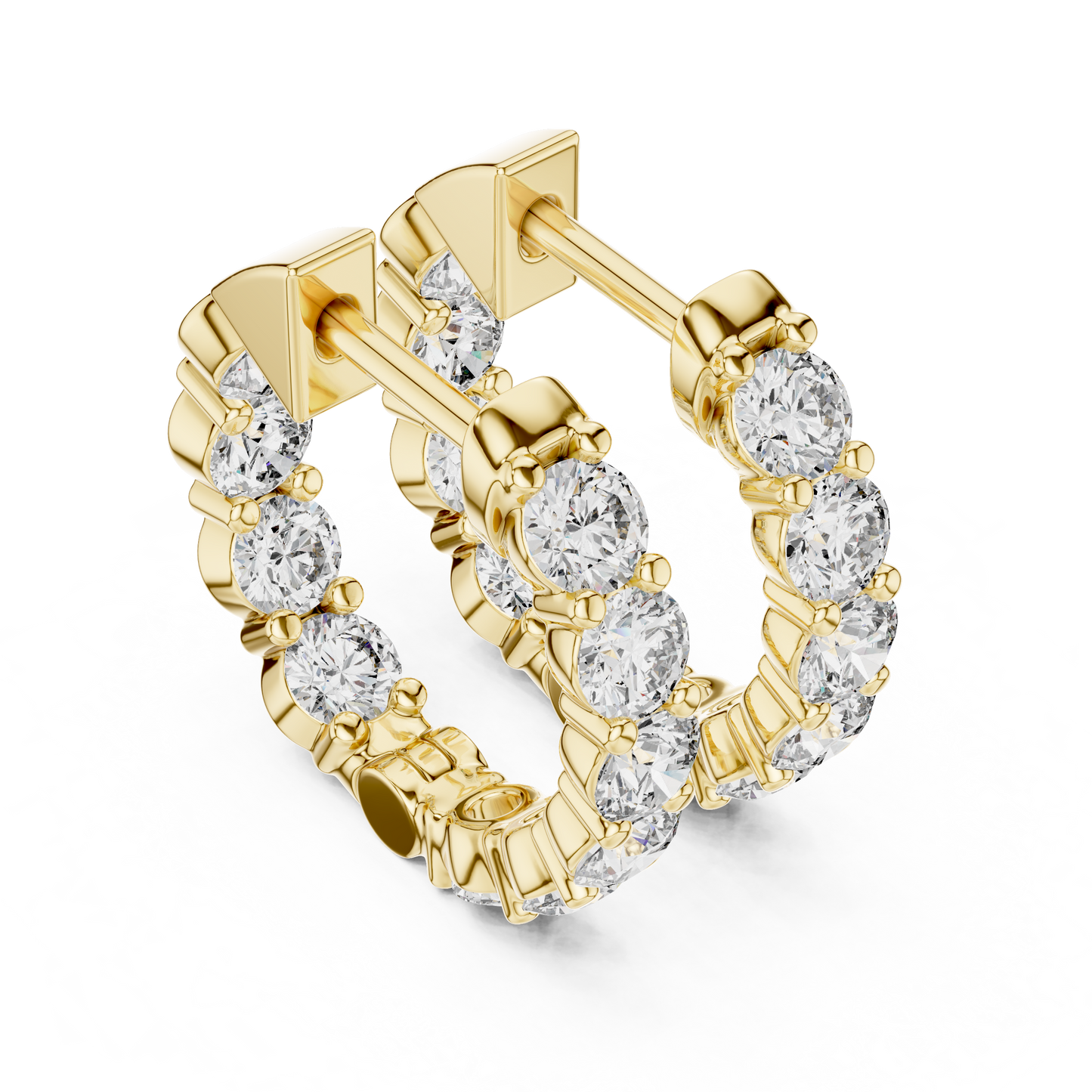 Round Cut Lab Grown Diamond Hoop Earrings in Yellow Gold