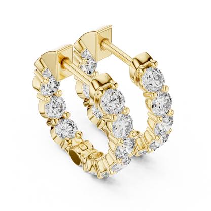 Round Cut Lab Grown Diamond Hoop Earrings in Yellow Gold