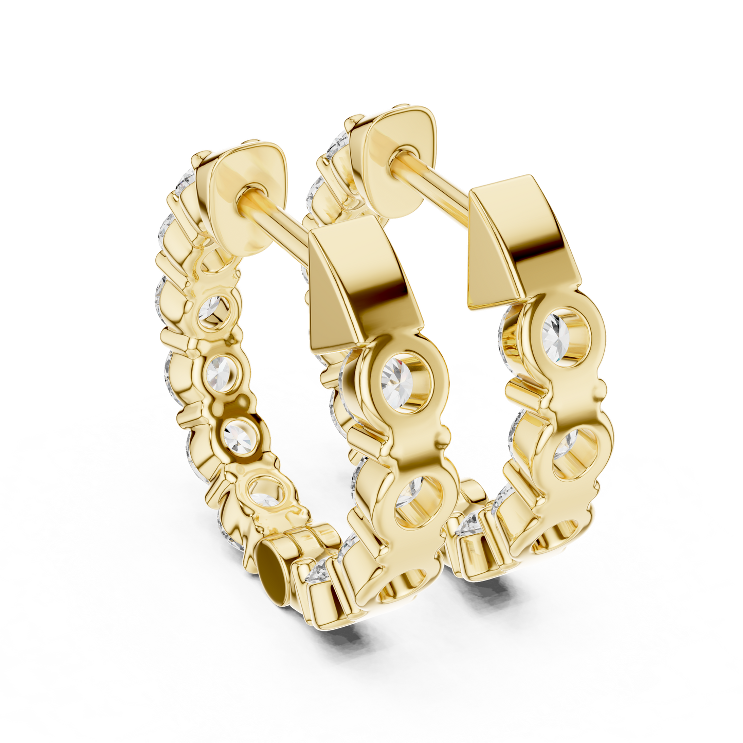 Round Cut Lab Grown Diamond Hoop Earrings in Yellow Gold