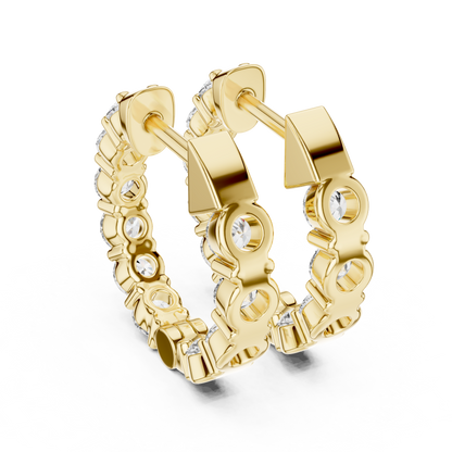 Round Cut Lab Grown Diamond Hoop Earrings in Yellow Gold