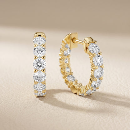 Round Cut Lab Grown Diamond Hoop Earrings in Yellow Gold