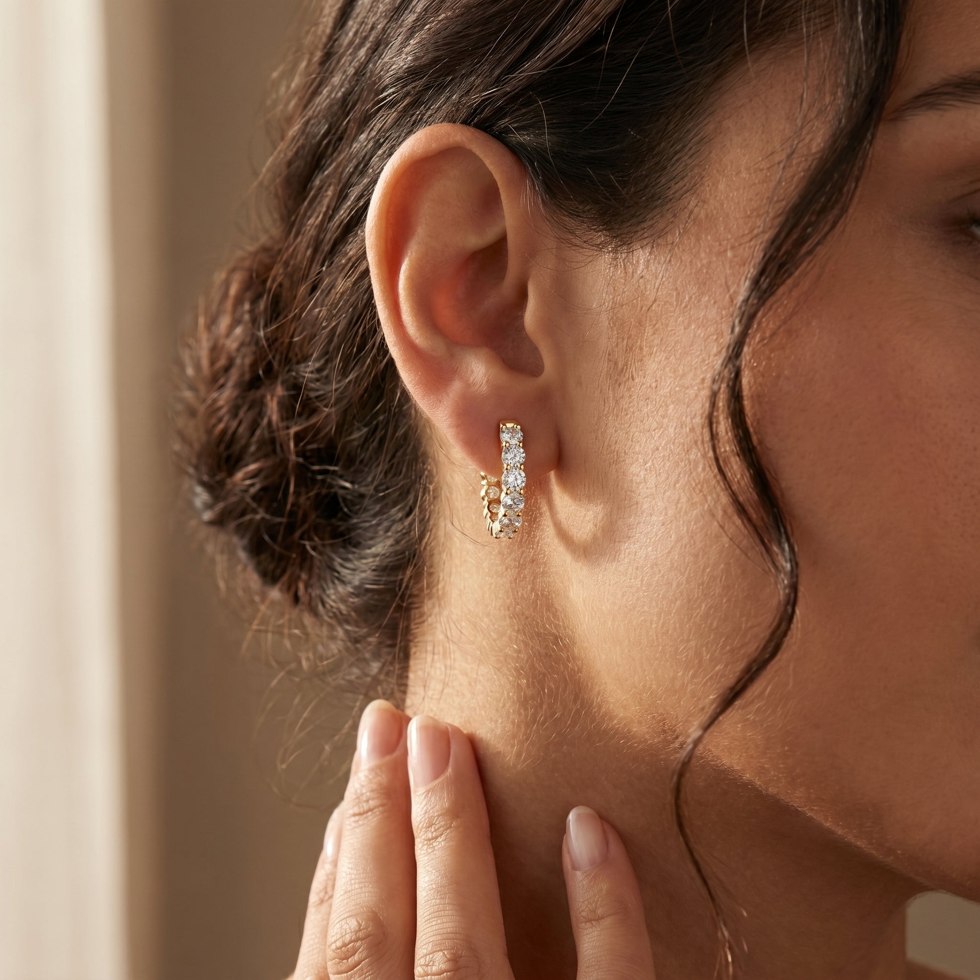 Round Cut Lab Grown Diamond Hoop Earrings in Yellow Gold