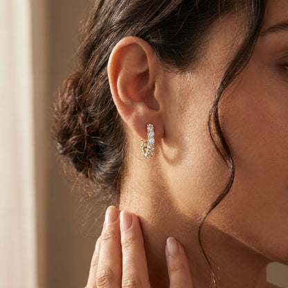 Round Cut Lab Grown Diamond Hoop Earrings in Yellow Gold