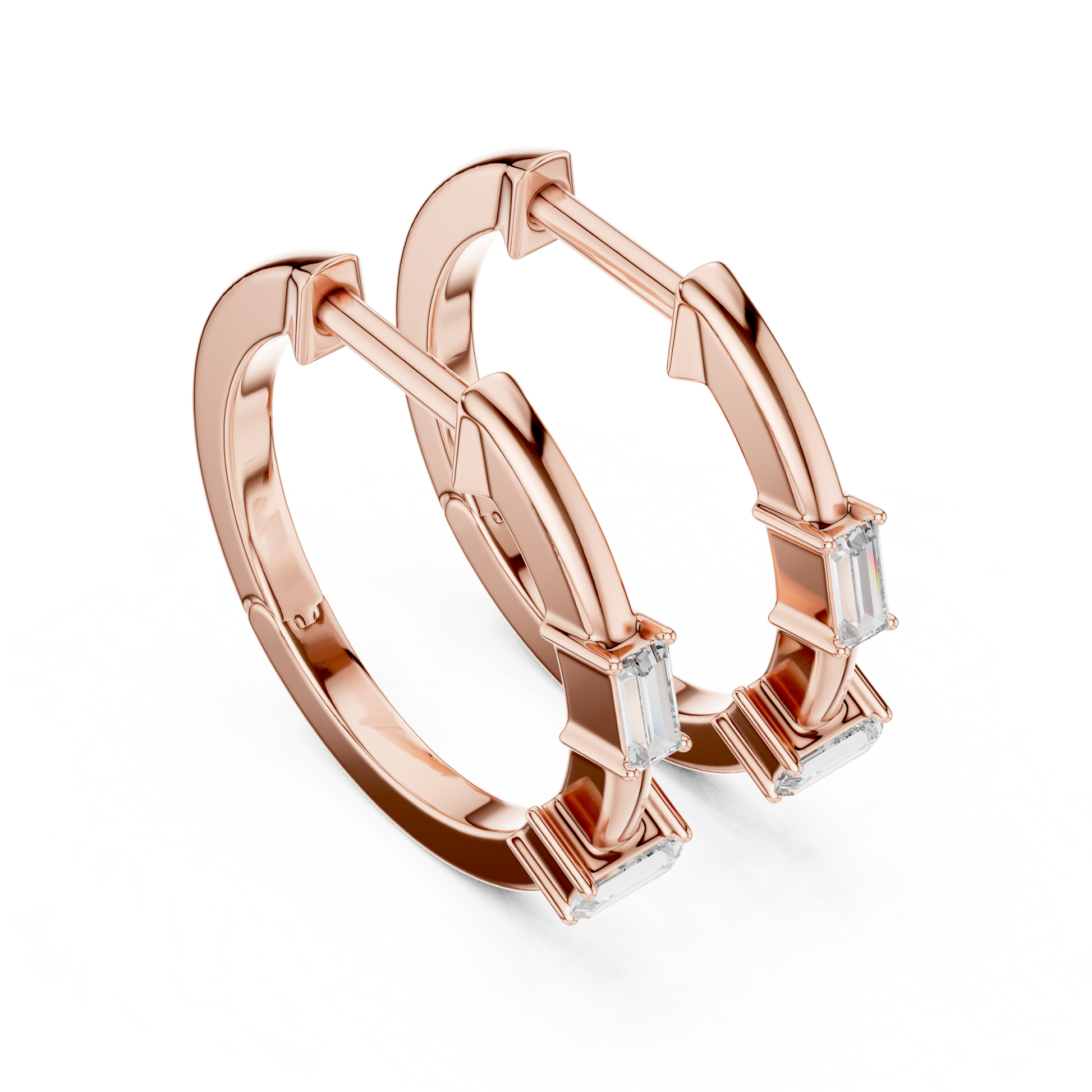 Emerald Cut Lab Grown Diamond Huggie Hoop Earrings in Rose Gold