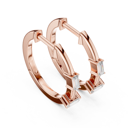 Emerald Cut Lab Grown Diamond Huggie Hoop Earrings in Rose Gold