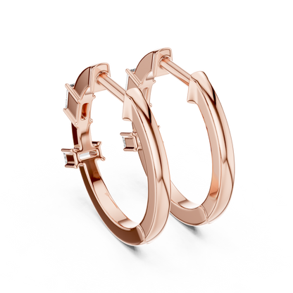 Emerald Cut Lab Grown Diamond Huggie Hoop Earrings in Rose Gold