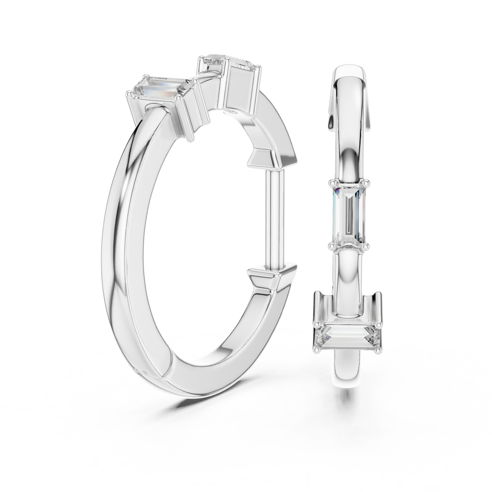 Emerald Cut Lab Grown Diamond Huggie Hoop Earrings in Platinum