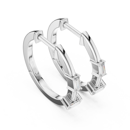 Emerald Cut Lab Grown Diamond Huggie Hoop Earrings in White Gold