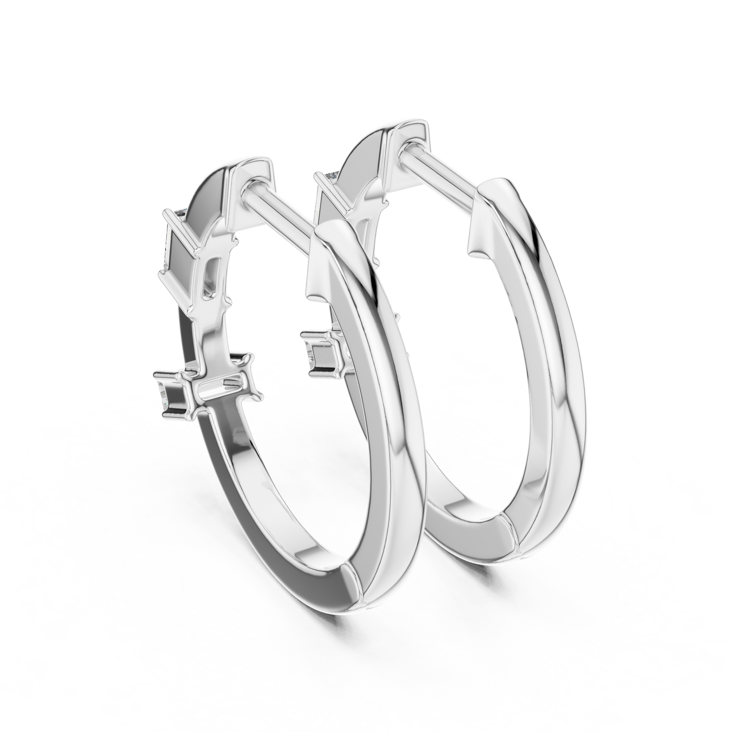 Emerald Cut Lab Grown Diamond Huggie Hoop Earrings in White Gold