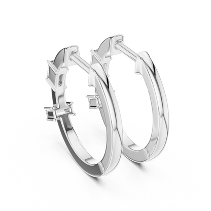 Emerald Cut Lab Grown Diamond Huggie Hoop Earrings in Silver
