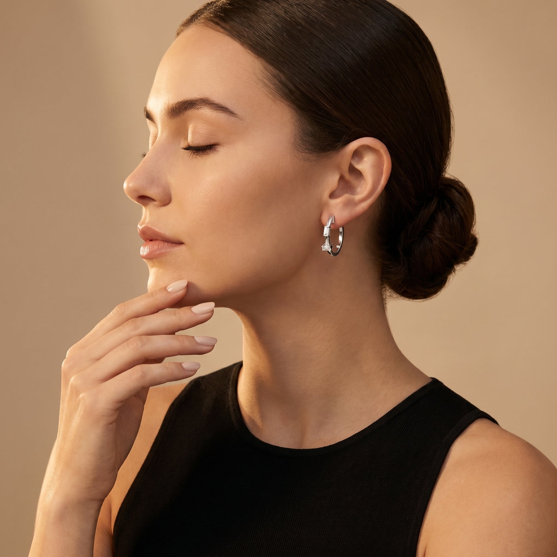 Emerald Cut Lab Grown Diamond Huggie Hoop Earrings in White Gold