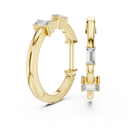 Emerald Cut Lab Grown Diamond Huggie Hoop Earrings in Yellow Gold