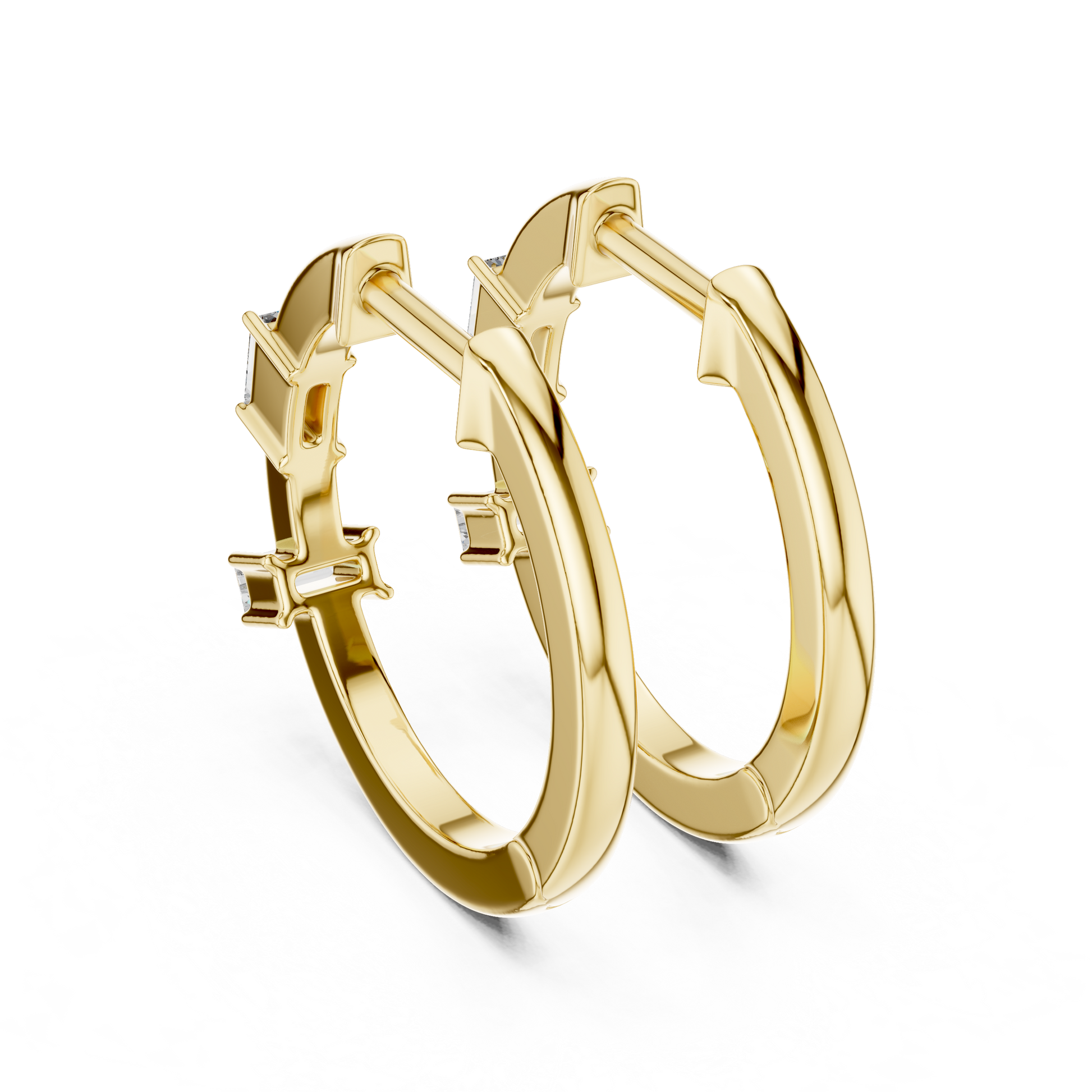 Emerald Cut Lab Grown Diamond Huggie Hoop Earrings in Yellow Gold