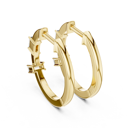 Emerald Cut Lab Grown Diamond Huggie Hoop Earrings in Yellow Gold