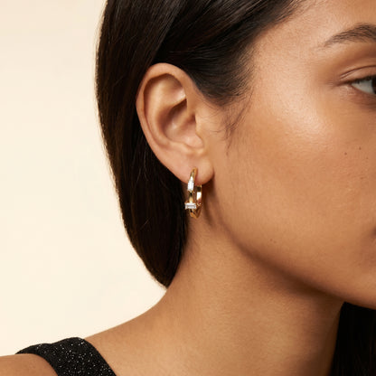 Emerald Cut Lab Grown Diamond Huggie Hoop Earrings in Yellow Gold