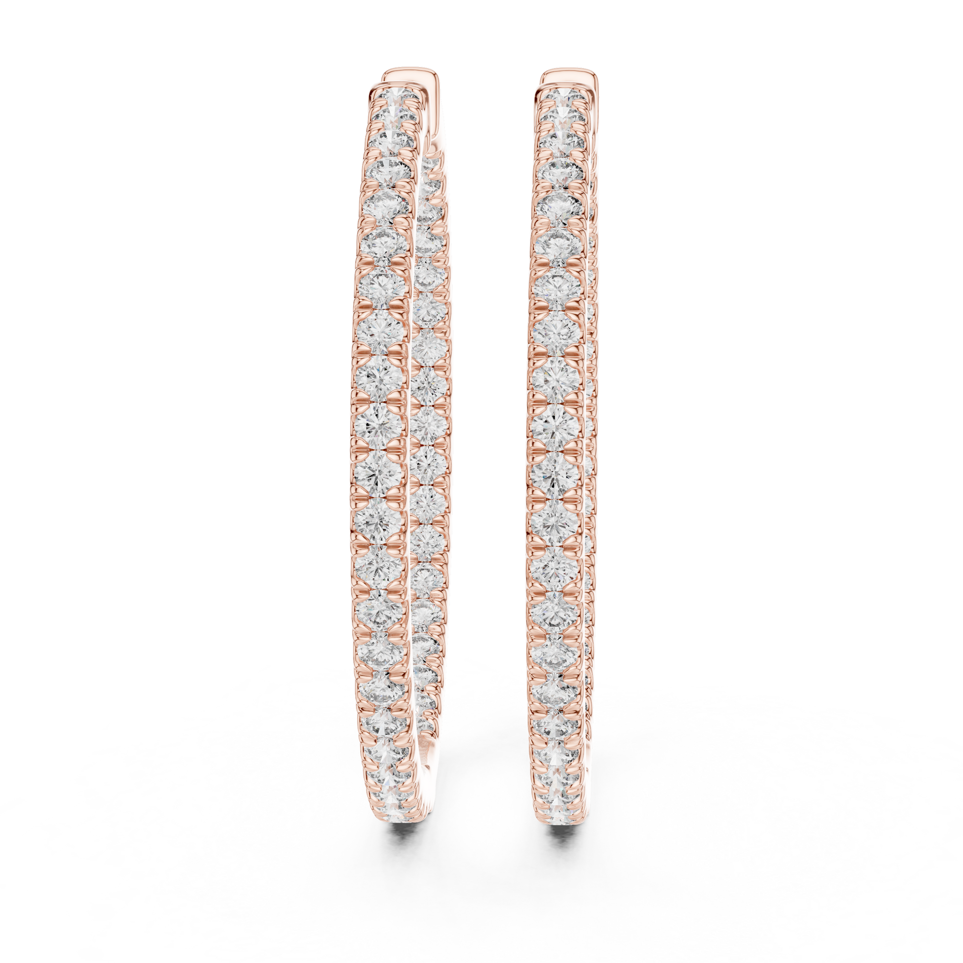 Round Cut Lab Grown Diamond Hoop Earrings in Rose Gold