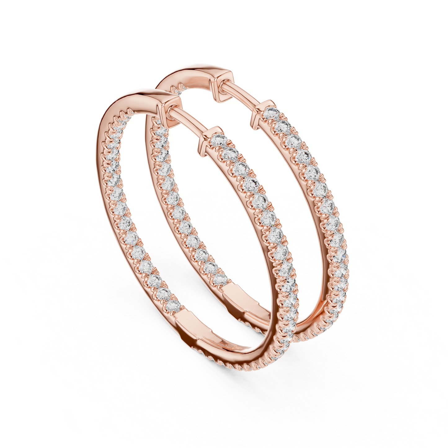Round Cut Lab Grown Diamond Hoop Earrings in Rose Gold