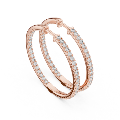 Round Cut Lab Grown Diamond Hoop Earrings in Rose Gold