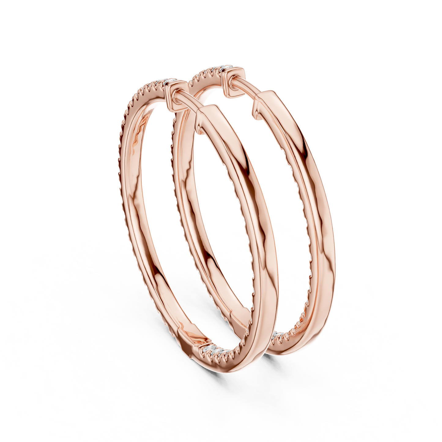 Round Cut Lab Grown Diamond Hoop Earrings in Rose Gold