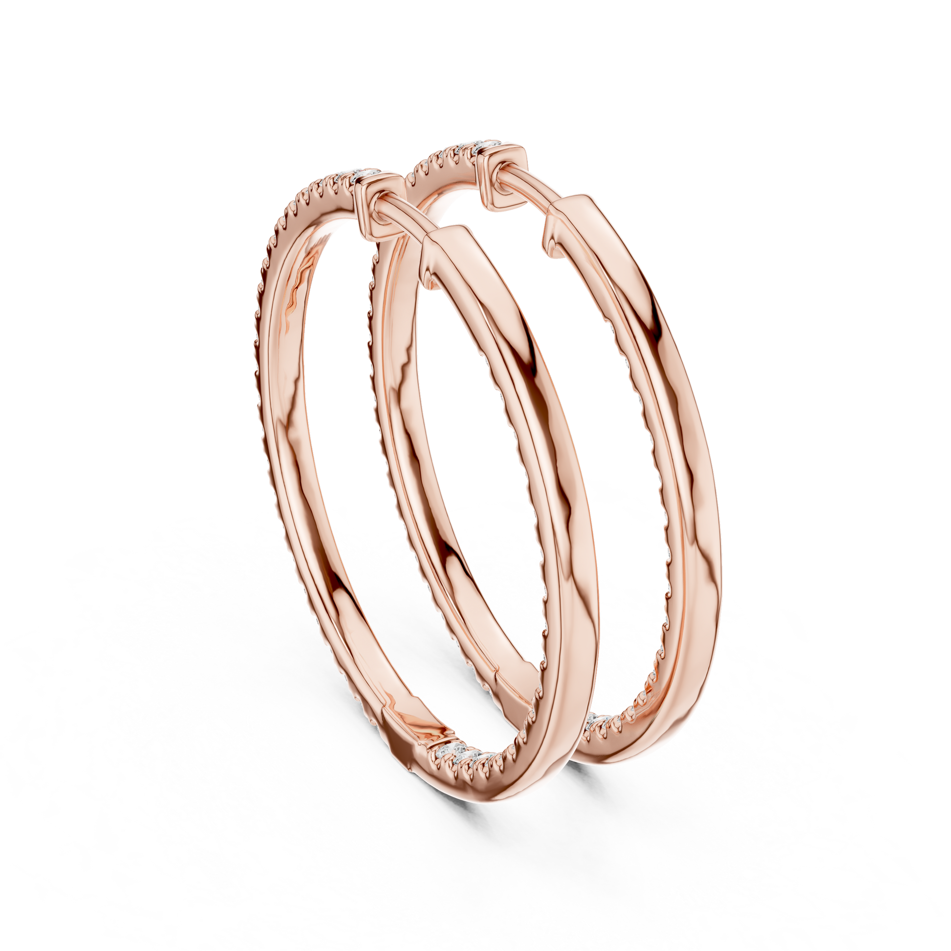Round Cut Lab Grown Diamond Hoop Earrings in Rose Gold