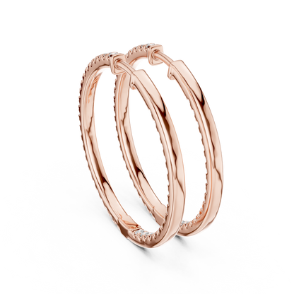 Round Cut Lab Grown Diamond Hoop Earrings in Rose Gold