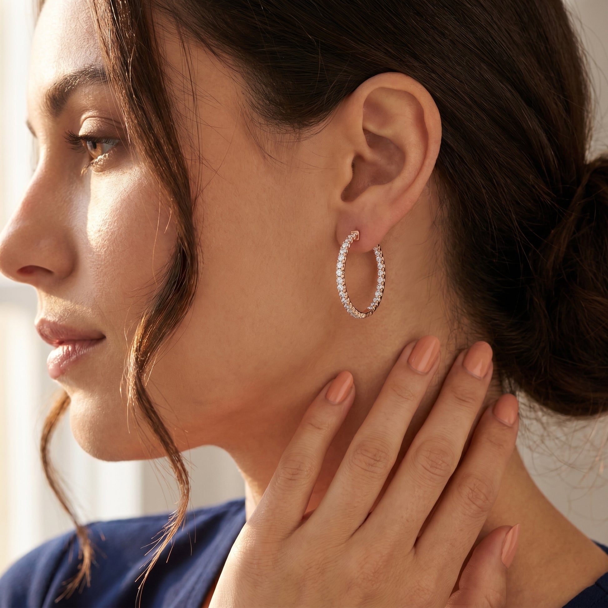 Round Cut Lab Grown Diamond Hoop Earrings in Rose Gold