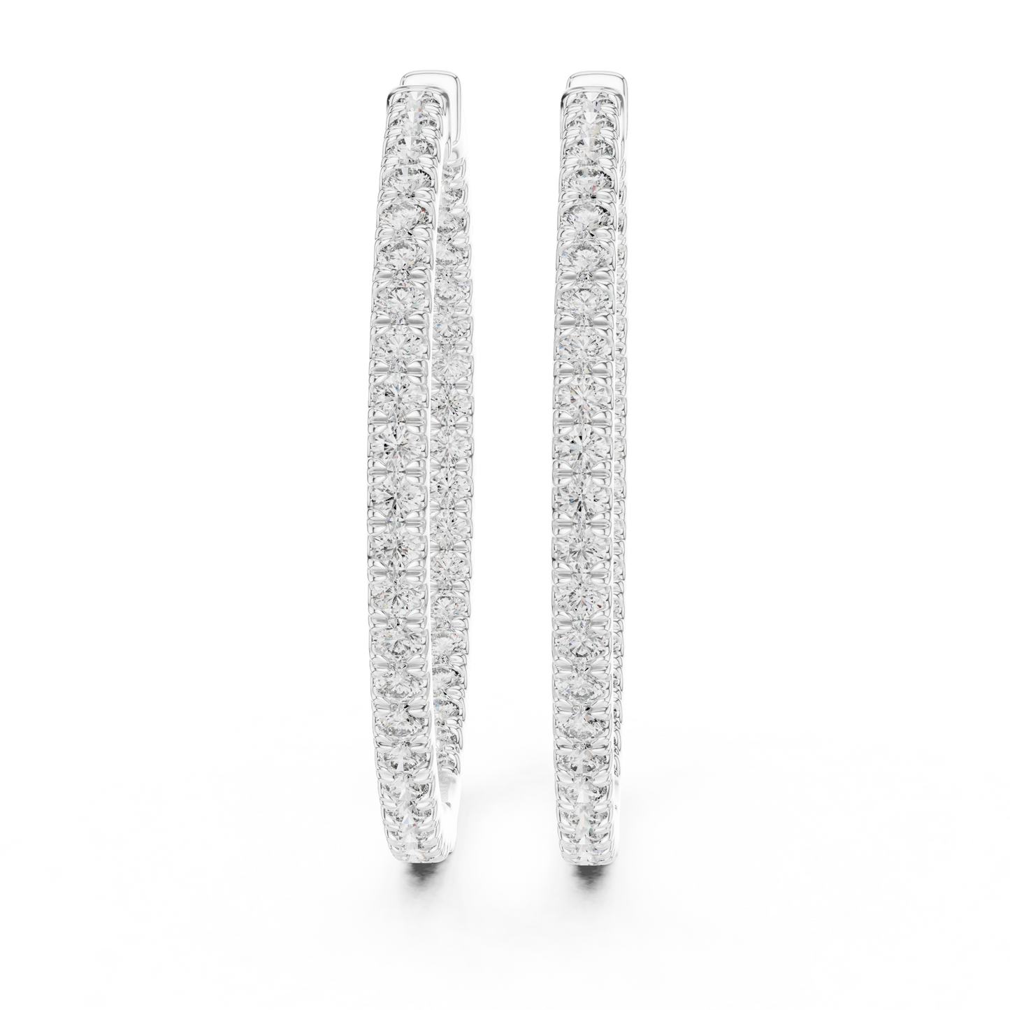 Round Cut Lab Grown Diamond Hoop Earrings in Silver