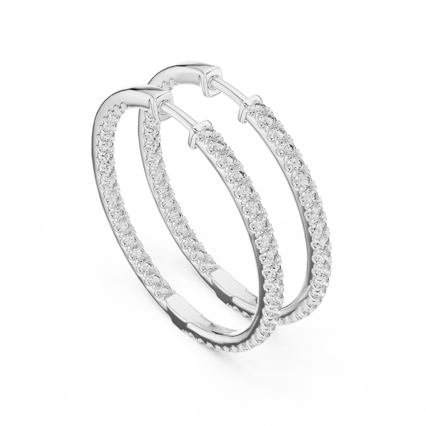 Round Cut Lab Grown Diamond Hoop Earrings in Platinum