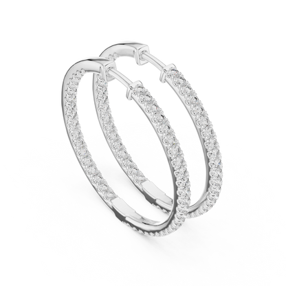 Round Cut Lab Grown Diamond Hoop Earrings in Platinum