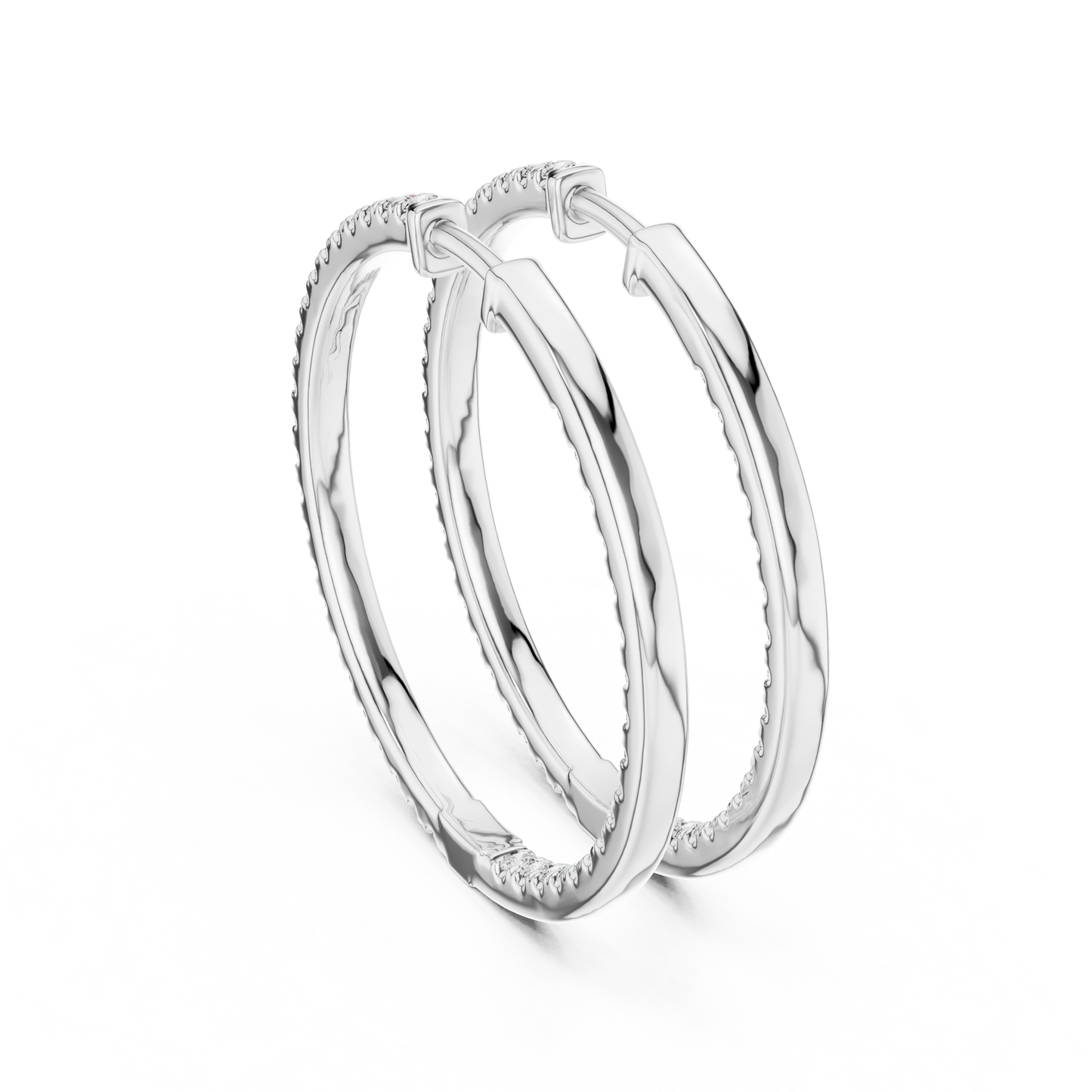 Round Cut Lab Grown Diamond Hoop Earrings in White Gold