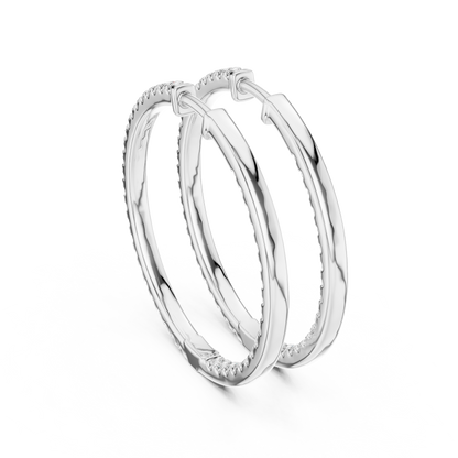 Round Cut Lab Grown Diamond Hoop Earrings in White Gold