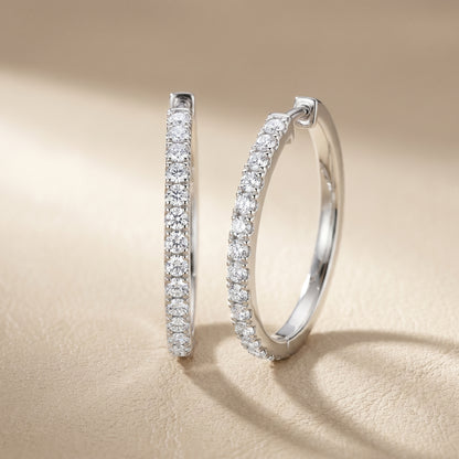 Round Cut Lab Grown Diamond Hoop Earrings in White Gold