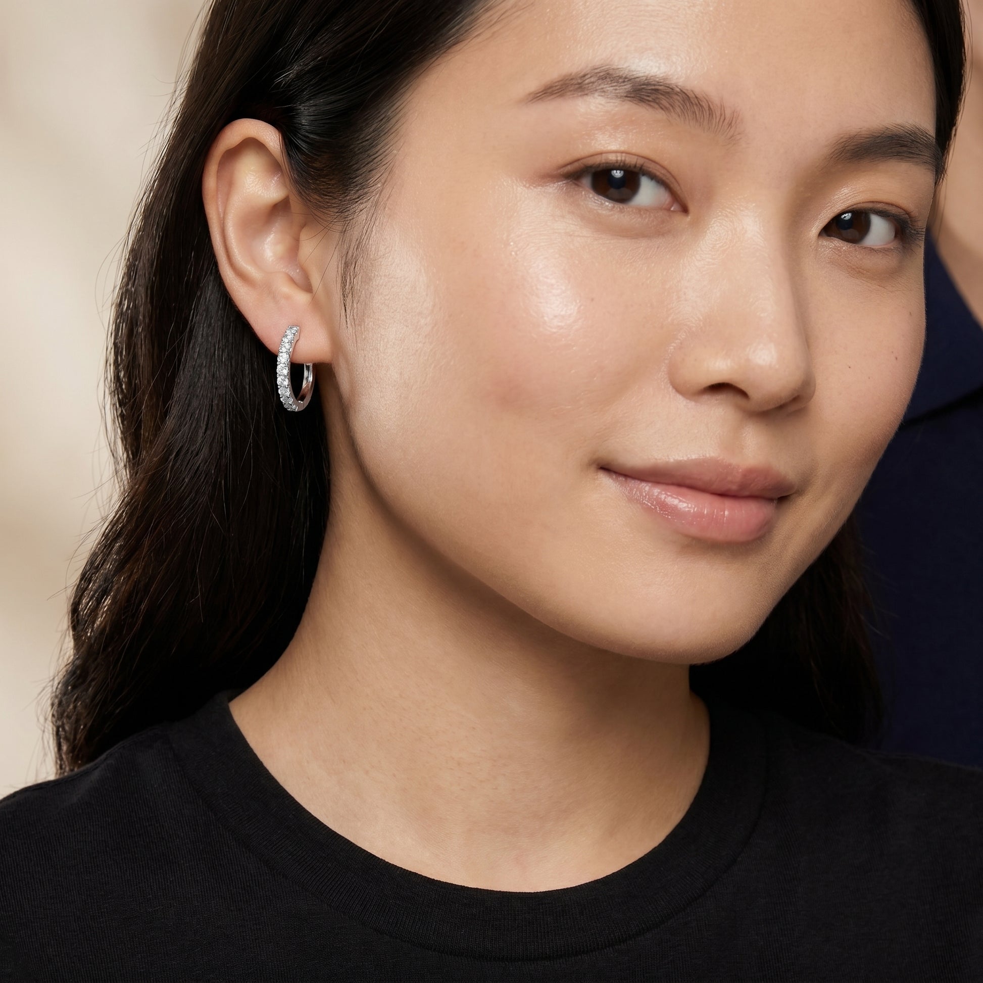 Round Cut Lab Grown Diamond Hoop Earrings in Platinum