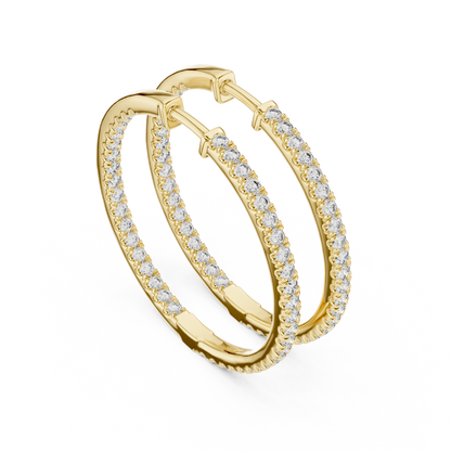 Round Cut Lab Grown Diamond Hoop Earrings in Yellow Gold