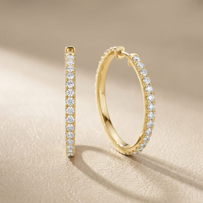 Round Cut Lab Grown Diamond Hoop Earrings in Yellow Gold