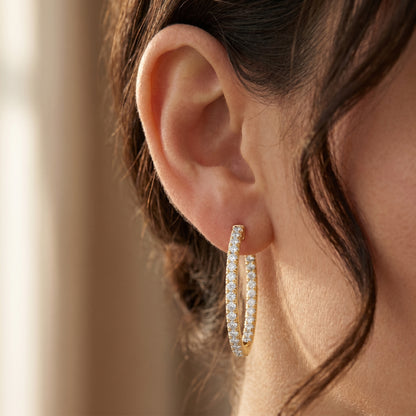 Round Cut Lab Grown Diamond Hoop Earrings in Yellow Gold