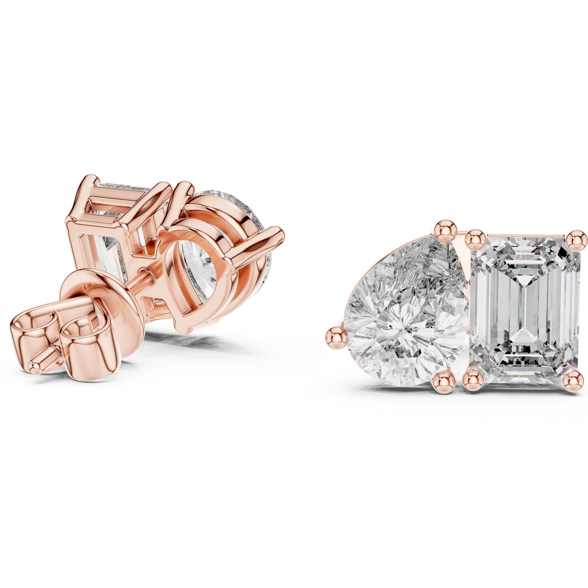 Juno Emerald Oval Cut Lab Grown Diamond Stud Earrings in Rose Gold