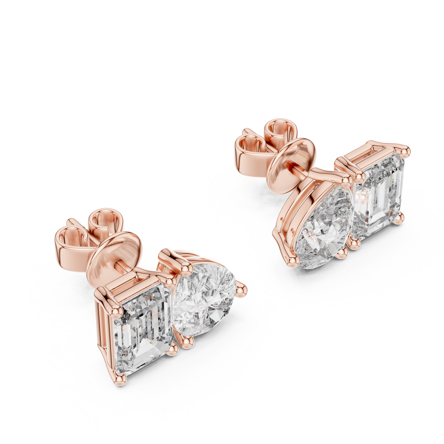 Juno Emerald Oval Cut Lab Grown Diamond Stud Earrings in Rose Gold