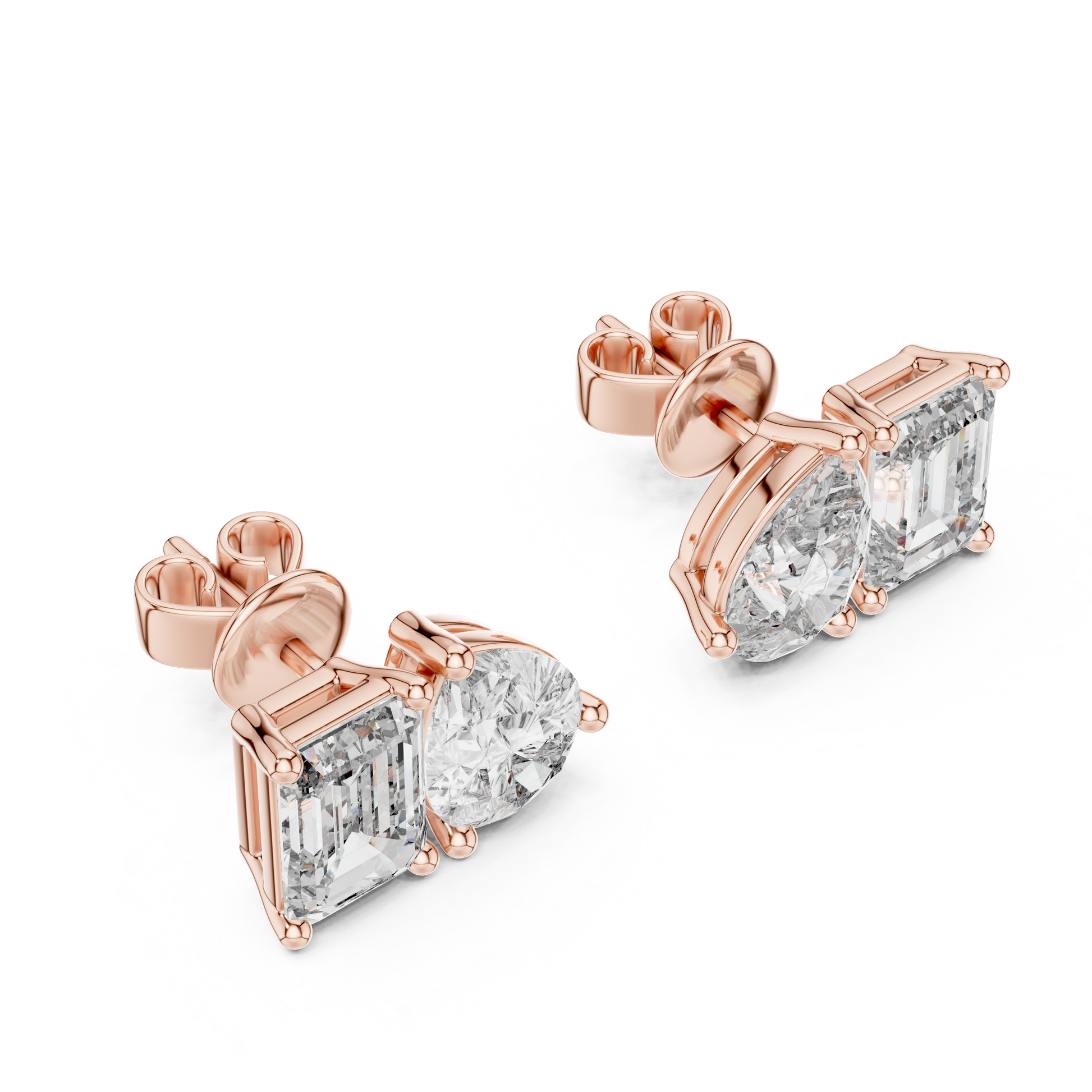 Juno Emerald Oval Cut Lab Grown Diamond Stud Earrings in Rose Gold