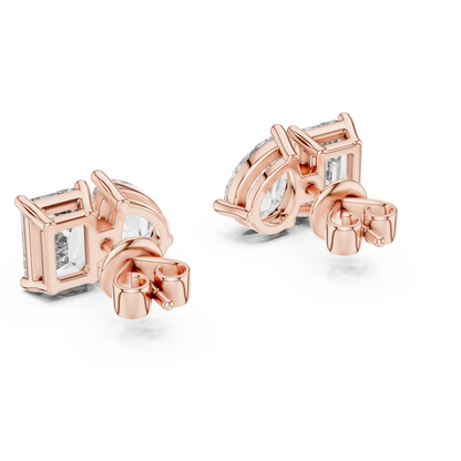 Juno Emerald Oval Cut Lab Grown Diamond Stud Earrings in Rose Gold