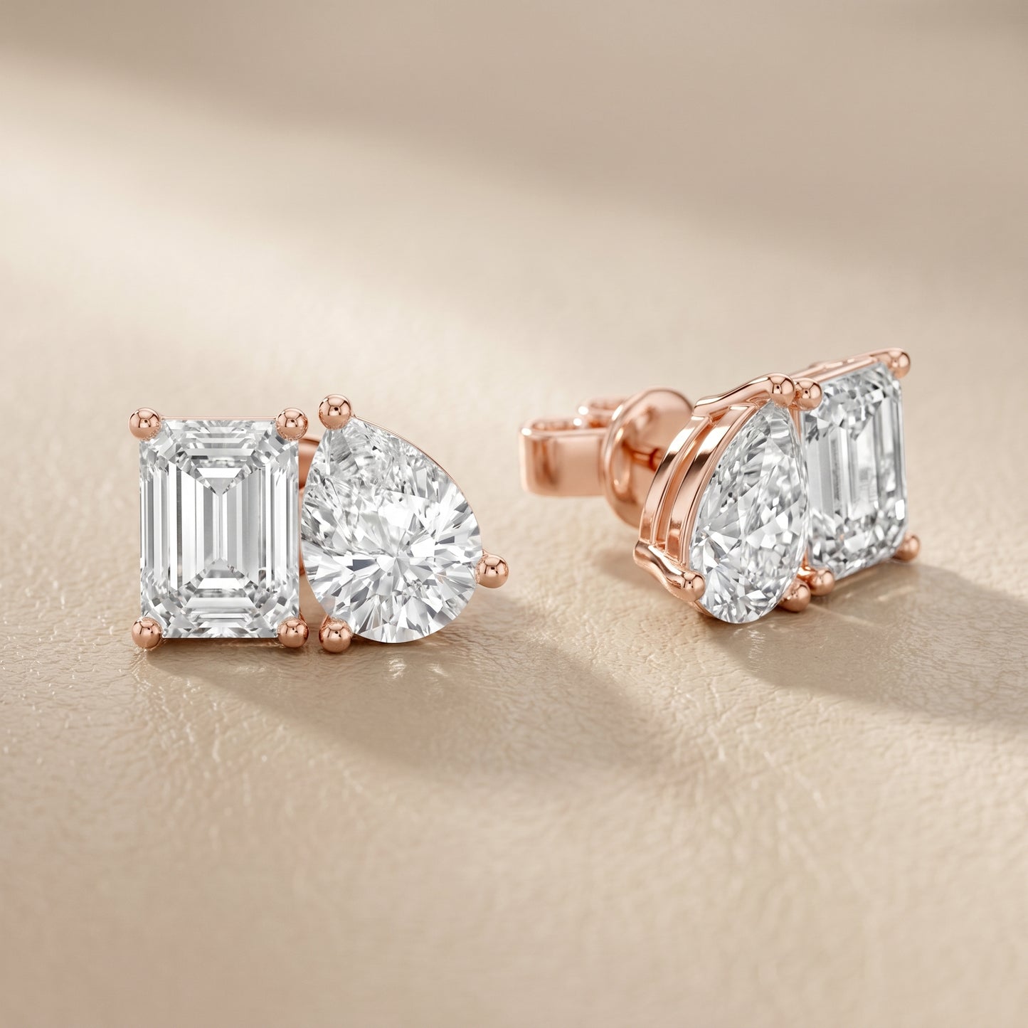 Juno Emerald Oval Cut Lab Grown Diamond Stud Earrings in Rose Gold