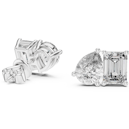 Juno Emerald Oval Cut Lab Grown Diamond Stud Earrings in White Gold