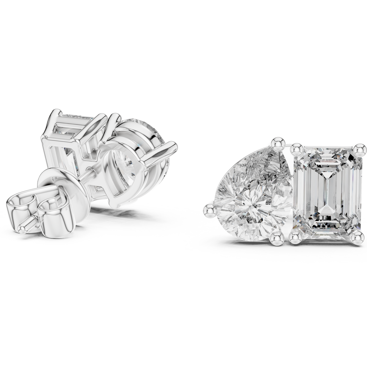 Juno Emerald Oval Cut Lab Grown Diamond Stud Earrings in Silver