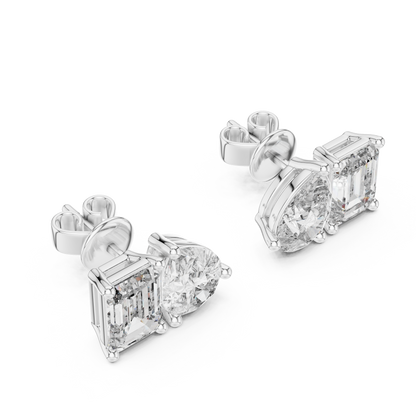 Juno Emerald Oval Cut Lab Grown Diamond Stud Earrings in Platinum