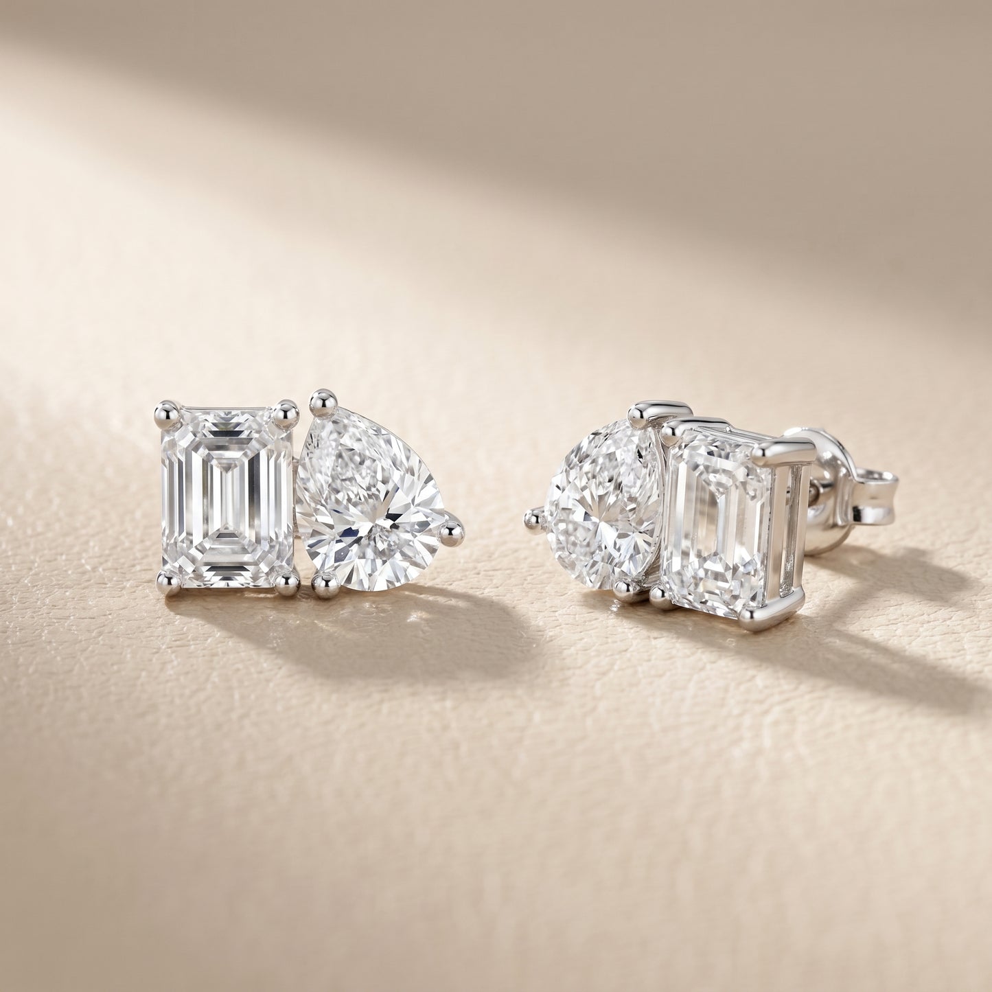 Juno Emerald Oval Cut Lab Grown Diamond Stud Earrings in Platinum