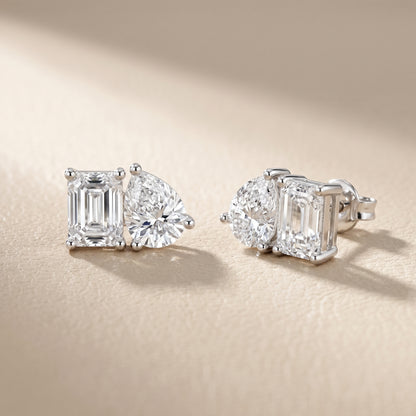 Juno Emerald Oval Cut Lab Grown Diamond Stud Earrings in Platinum