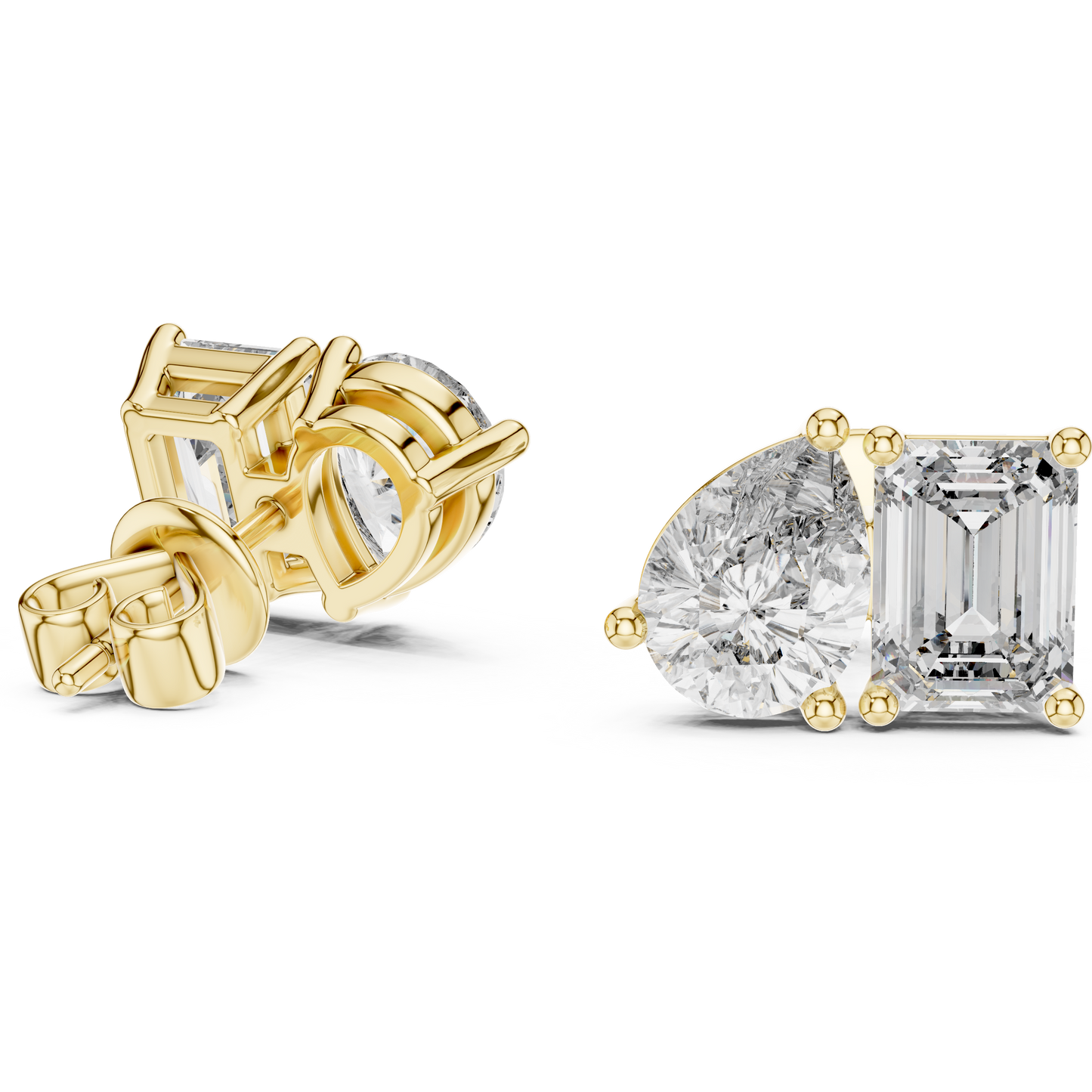Juno Emerald Oval Cut Lab Grown Diamond Stud Earrings in Yellow Gold