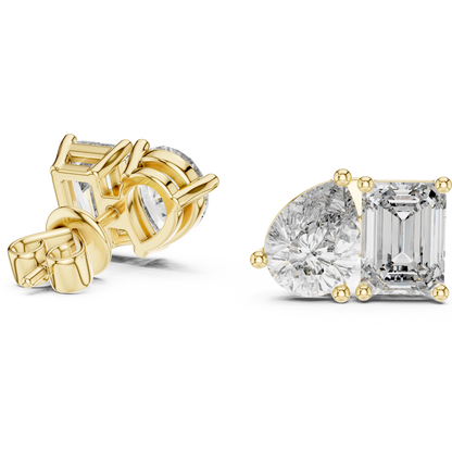 Juno Emerald Oval Cut Lab Grown Diamond Stud Earrings in Yellow Gold