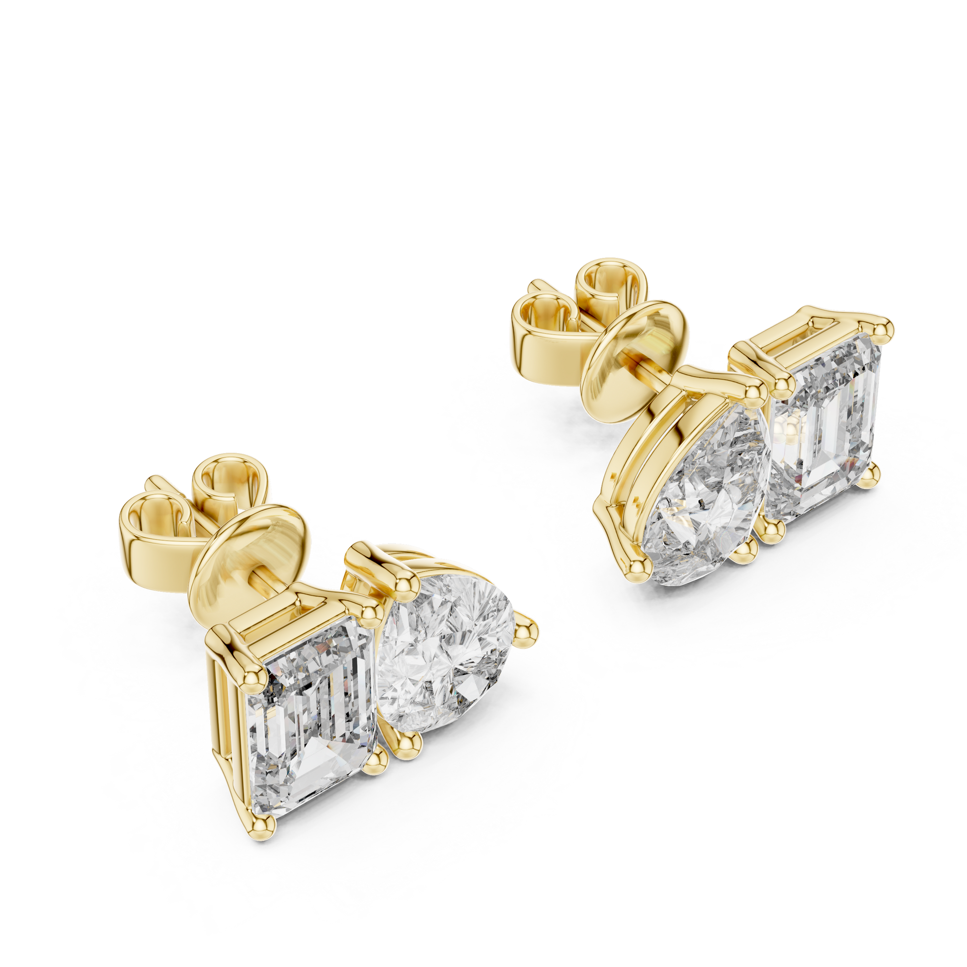 Juno Emerald Oval Cut Lab Grown Diamond Stud Earrings in Yellow Gold