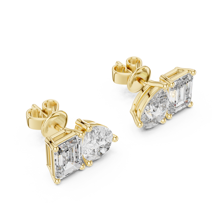 Juno Emerald Oval Cut Lab Grown Diamond Stud Earrings in Yellow Gold